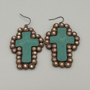 Sookie‎ Sookie Cross Earrings Turquoise Western Glam Cowgirl Chic Rhinestone